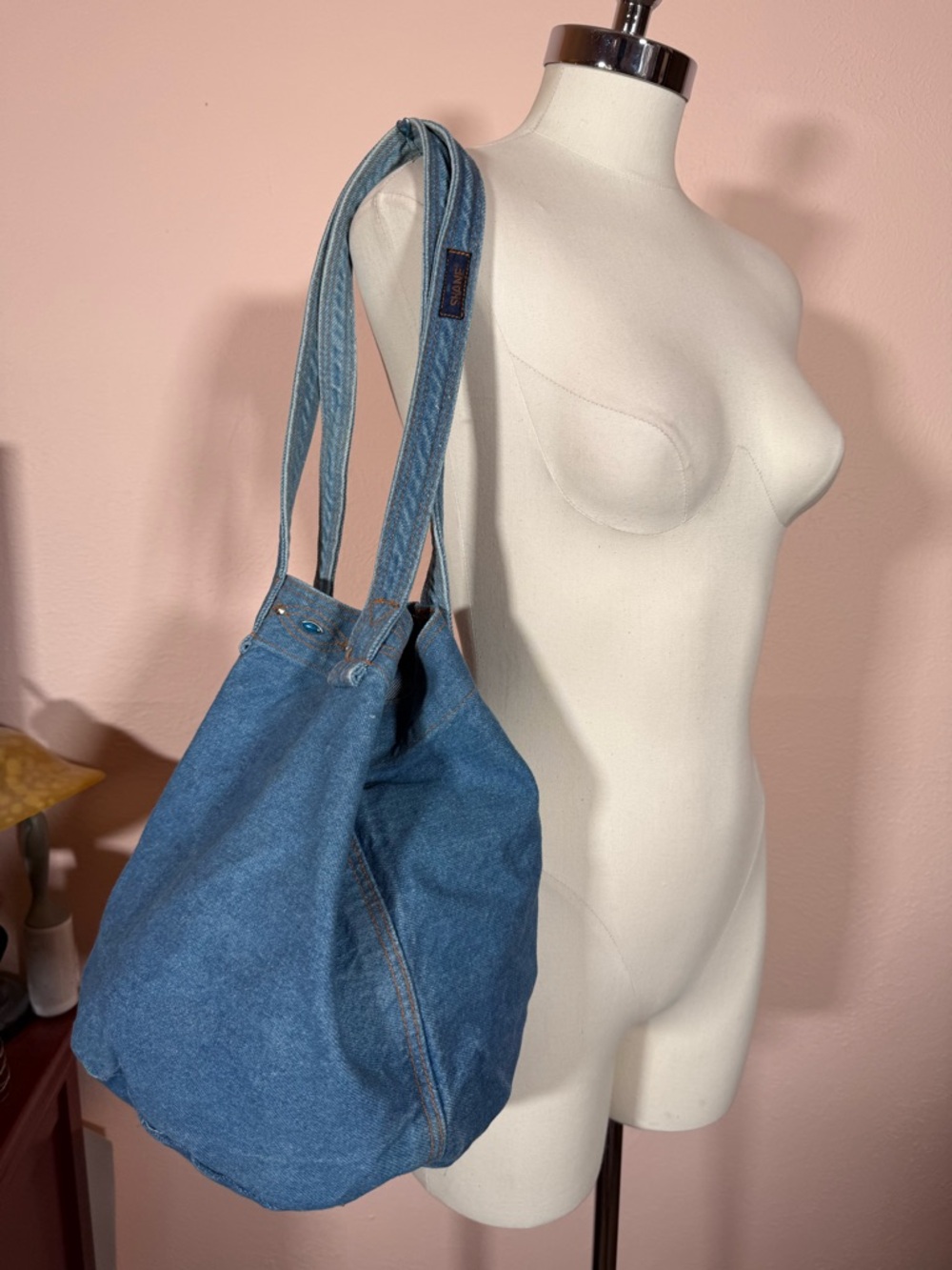 Vintage 1980’s Denim Southwestern Studded Festival Bucket Tote Bag - Picture 10 of 17